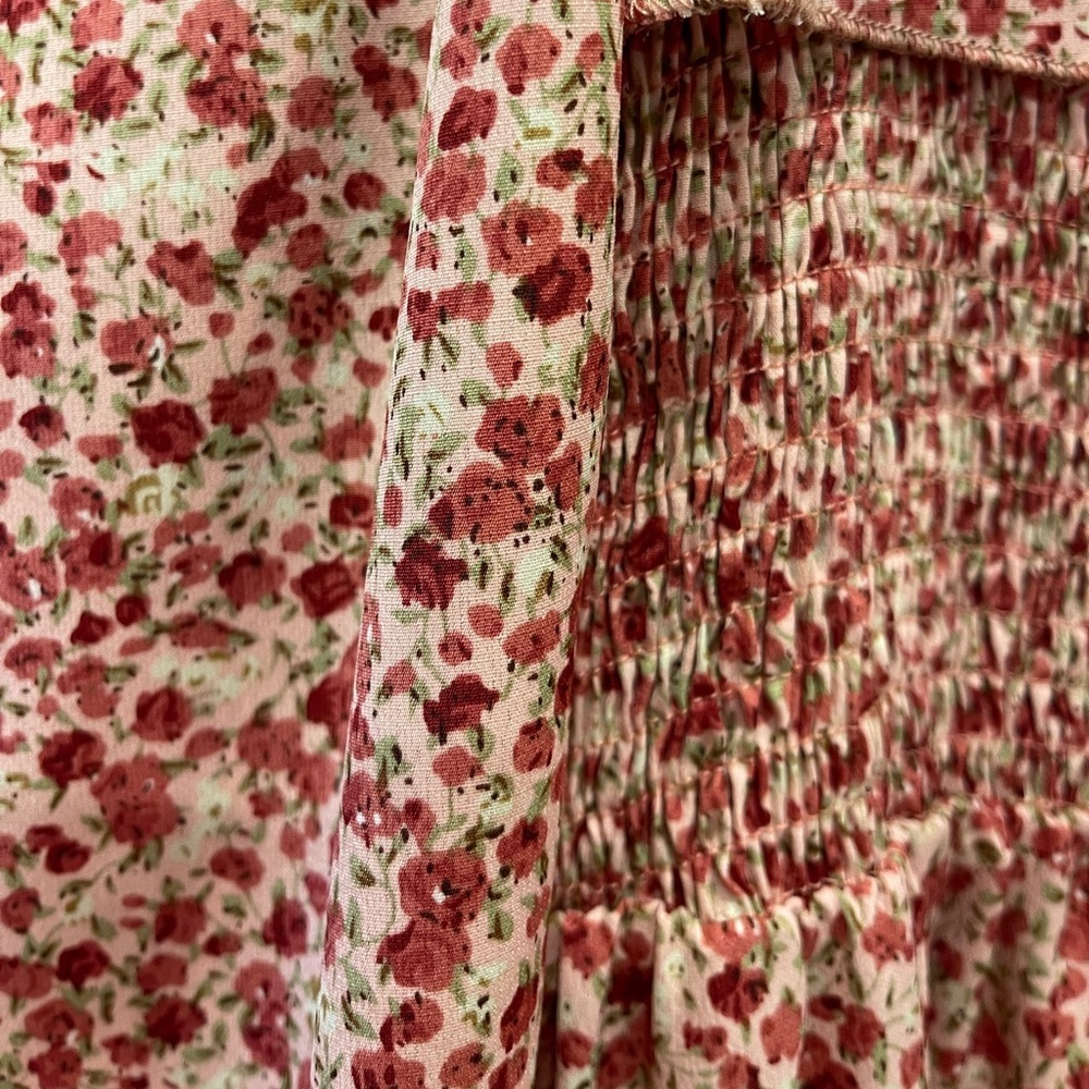 ✨BEAUTIFUL✨ Red Pink Floral Maxi Dress with Ruffles - size L - Picture 10 of 10